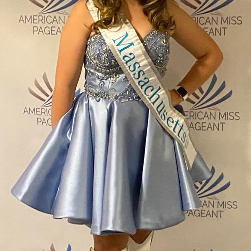 Strapless Blue Satin Dress